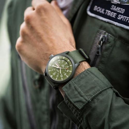 Infantry Mens Military Field Watch, Vietnam Style, 12/24H, Green Nylon Band