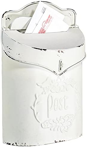 Red Co. 10.5” x 15” Decorative Distressed Metal Wall-Mounted Post Mailbox, Farmhouse White