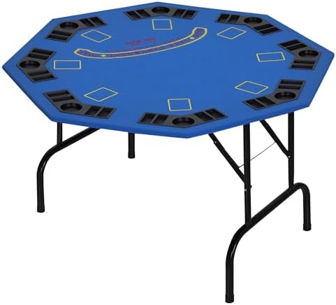 Soozier Poker Table Foldable 47" Octagon 8 Players Cup Holders Blue Felt