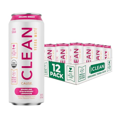 CLEAN Cause Zero Sugar Yerba Mate Organic Energy Orange Ginger, 12Pack 16oz