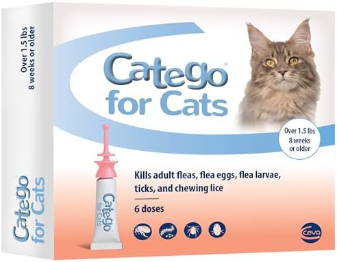 Catego Flea and Tick Prevention for Cats - Over 1.5 lbs, 3 Month Supply | No Prescription Required, Cat Flea Treatment Topical Drops, Fast Acting Flea & Tick Control Drops, Easy to Apply