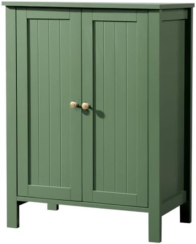 Bonnlo Bathroom Cabinet Free Standing Floor Storage with Double Door Adjustable Shelf Space Saver Decorative Modern Bathroom Furniture White