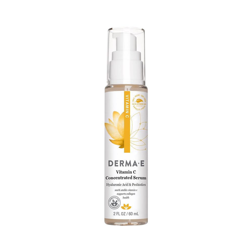 DERMA E Vitamin C Concentrated Serum, 2 Oz, with Hyaluronic Acid, Vitamin E & Aloe, All Natural, Antioxidant-Rich Concentrated Formula