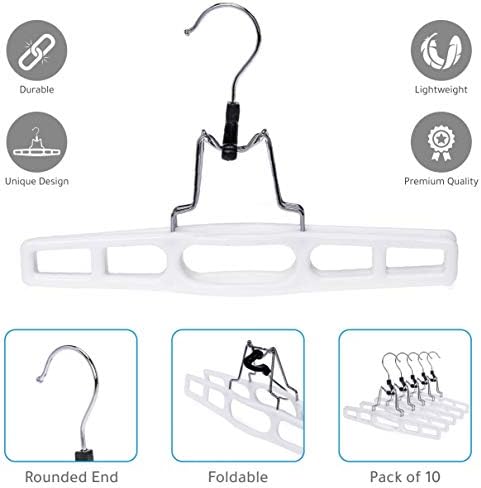 Quality Hangers 10 Pack Premium Skirt Hangers - Thin Space Saving Pant Hangers Set with Clamp, Shorts Hangers with Heavy Duty Locking Clasp
