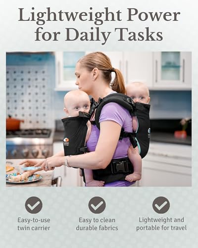 TwinGo Baby Carrier Lite Model – Adjustable Twin Carriers for 2 Babies for Front & Back Carry – 26–55 in Waistband