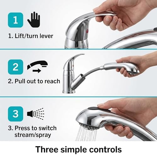 Dura Faucet DF-NMK852-WT RV Pull-Out Swivel Kitchen Sink Faucet (White) | One-hole, single-handle design with smooth lever control for galley cleanup. Easy DIY install with common hand tools.