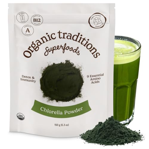 Organic Traditions Chlorella Algae Powder, Broken Cell Wall Formula, 5.3oz | Plant Based Protein and 9 Essential Amino Acids