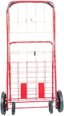ATH Large Deluxe Rolling Utility / Shopping Cart - Stowable Folding Heavy Duty Cart with Rubber Wheels For Haul Laundry, Groceries, Toys, Sports Equipment, Red