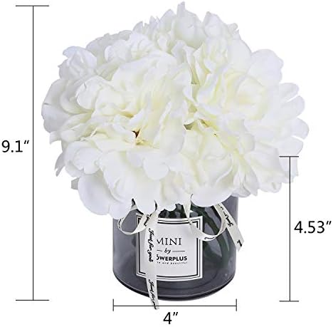 MOOMASS Artificial Peony and Glass vase, Ins Style Artificial Flower Glass Bottle Set, Suitable for Living Room, Dining Table, Office, Wedding