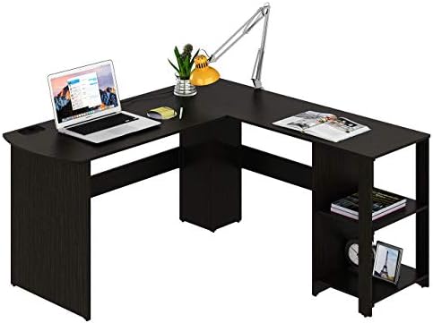 SHW 51 x 51 L-Shaped Home Office Wood Corner Desk with Storage, Espresso | Integrated Book Shelves