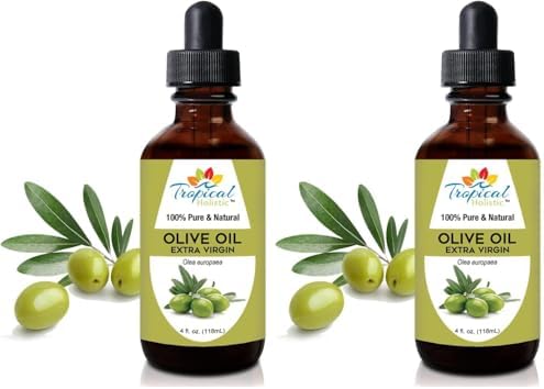 Tropical Holistic Extra Virgin Organic Olive Oil 4 oz - Cold Pressed Unrefined - Use For Face, Skin, Hair, Dry Scalp, Massage