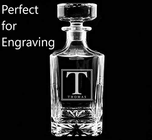 Godinger Clarion Square Whiskey Decanter with Glass Stopper for Wine, Bourbon, Brandy, Liquor, Juice 25 oz, Perfect for Engraving