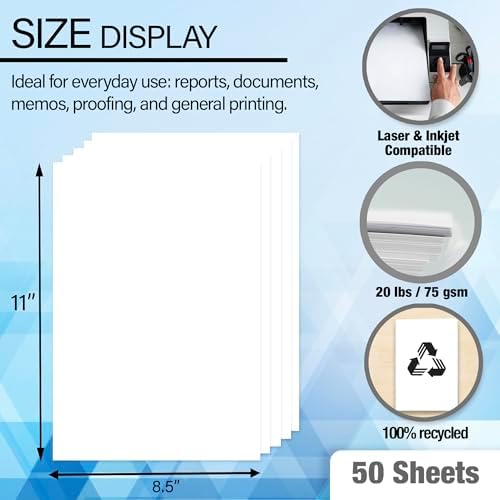 BAZIC Products White Multipurpose Paper, 8.5 x 11 in, 50 Sheets | 20 lb (75 gsm), 100% recycled, laser and inkjet compatible