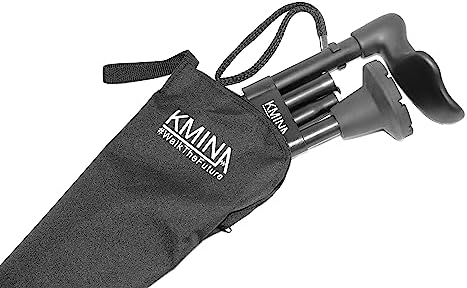 KMINA Folding Walking Cane for Women and Men, Palm Grip, Right Hand, Black