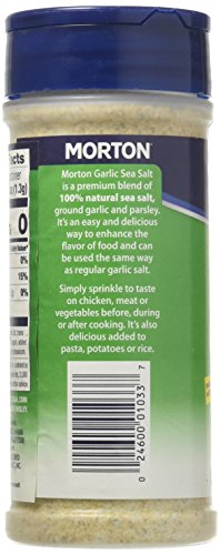 Morton Garlic Sea Salt, Seasoning Blend, 8.5 oz, 1 Pack | with ground garlic and parsley, no MSG, multi-pack shaker for spice rack, grilling seasoning