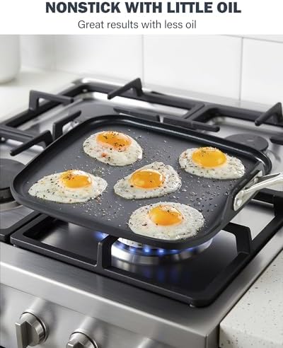 Cooks Standard 11-Inch Square Griddle Pan - Nonstick Ceramic Coated | Hard Anodized, Heavy Duty Aluminum Fry Pan for Breakfast Pancakes Bacon