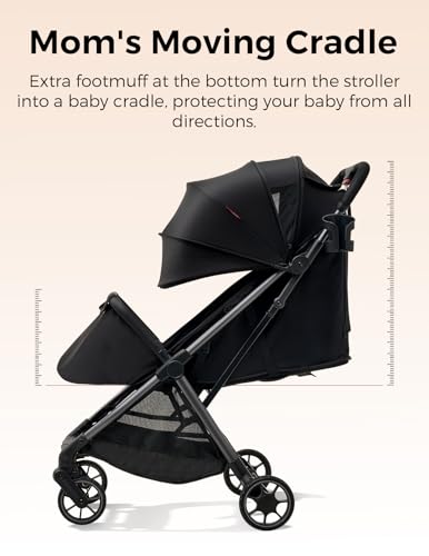 Momcozy ClickGo Lightweight Travel Stroller for Airplane, One-Click Fold | Large Extendable UPF 50+ Canopy, Suitable from Birth through Toddler Years