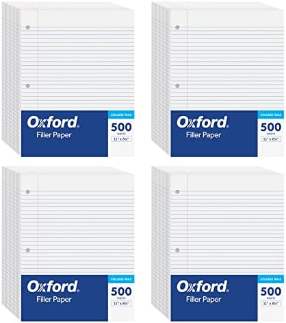 Oxford Loose Leaf Paper, 500 Sheets, College Rule Filler Notebook Paper, 8-1/2" x 11", 3-Hole Punched Fits 3-Ring Binders (62349)
