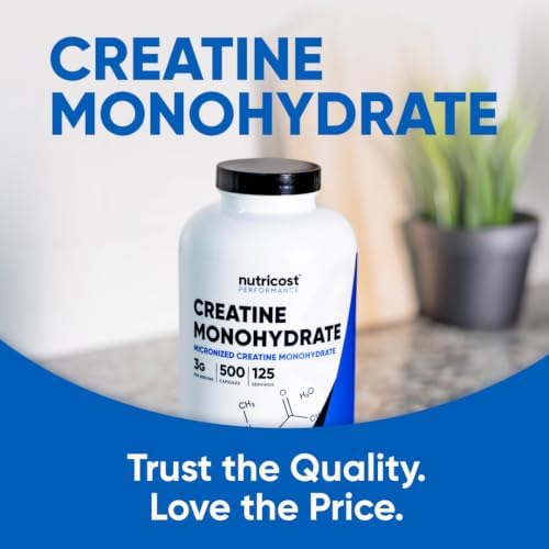 Nutricost Micronized Creatine Monohydrate (3,000mg) 500 Capsules | 125 Servings, 750mg Creatine Per Capsule