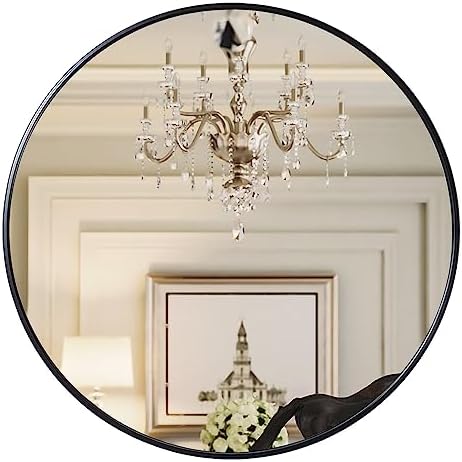 Growsun Black Round Mirror 24 inch, Wall Mounted Circle Mirror, Metal Framed Mirror for Bathroom Vanity, Bedroom Home Decor Mirros
