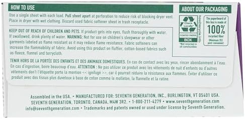Seventh Generation, Fabric Softener Sheets Lavender, 80 Count