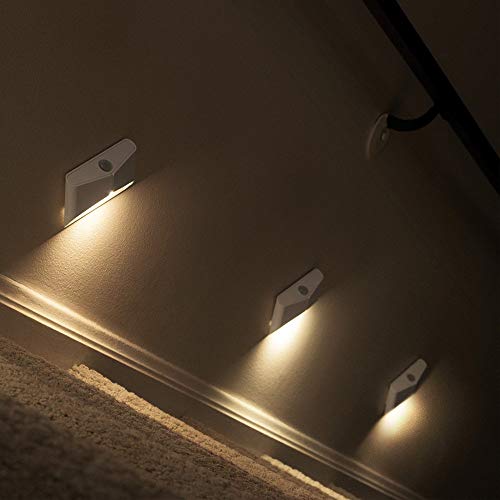 Mr. Beams MB710 LED Nightlight, Wireless, Battery-Powered, Motion-Sensing For Use In Bedroom, Stairs, Nursery, Kitchen & More, Three-Pack, White