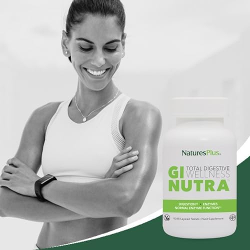 NaturesPlus GI Natural Total Digestive Wellness - 90 Bi-Layered Tablets - with L-Glutamine, Probiotics, Prebiotics & Enzymes - Gluten Free - 30 Servings