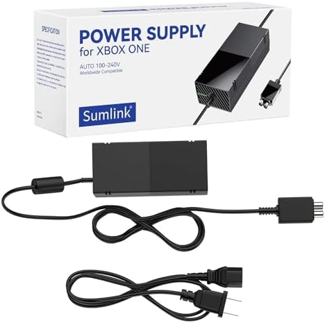 SUMLINK Power Supply Brick for Xbox One, AC Adapter Cable Replacement Kit for Xbox One Console Games, Auto Voltage 100-240V, Black