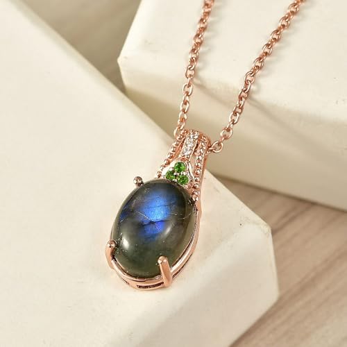 Labradorite Multi 5.60 ctw Pendant Steel Necklace 20"