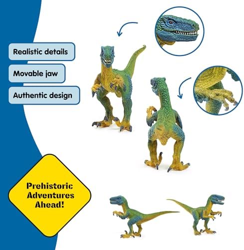 schleich Dinosaurs - Velociraptor Figurine with Movable Jaw and Arms - Realistic Raptor Dino Toy with Feathered Body and Claws - Durable Dinosaur