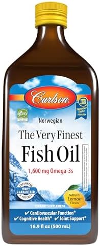 Carlson The Very Finest Fish Oil, 1600 mg, Omega-3s, 200 mL (6.7 Fl Oz) | Lemon; Liquid Fish Oil Supplement; Norwegian Fish Oil; Wild Caught; Sustainably Sourced Fish Oil Liquid