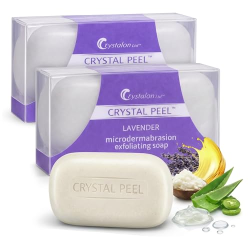 Exfoliating Bar Soap for Men & Women, Crystal Peel Luxury Microdermabrasion Hydrating & Exfoliating Body Soap Bar Solid Magnesium Mineral Scrub for Buffing Away Dirt & Oil Smooths Skin, Lemongrass 8oz