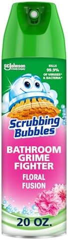 Scrubbing Bubbles Bathroom and Shower Cleaner Disinfectant Aerosol, Foaming Action Bathroom Grime Fighter, Rainshower Scent, 20oz
