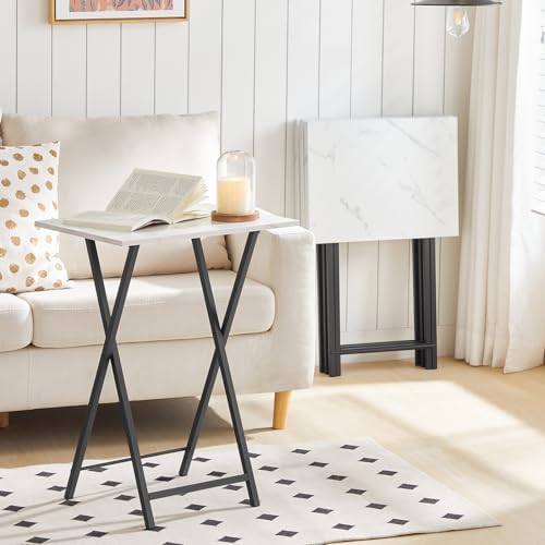 HOOBRO Folding TV Tray Tables, Set of 4 TV Trays with Storage Rack, Industrial Side Table for Eating at Couch, Foldable Snack Table for Small Space