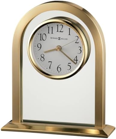 Howard Miller Imperial Brass Quartz Table Clock – Polished Finish, Glass Face – Mantel Clock for Home or Office, Gift for Wedding, Anniversary
