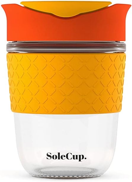 Large Travel Mug - Reusable Glass Coffee Mug - 18oz/530ml BPA-Free Hot Drink Travel Mug with Lid & Silicone Band (Black, 18oz)