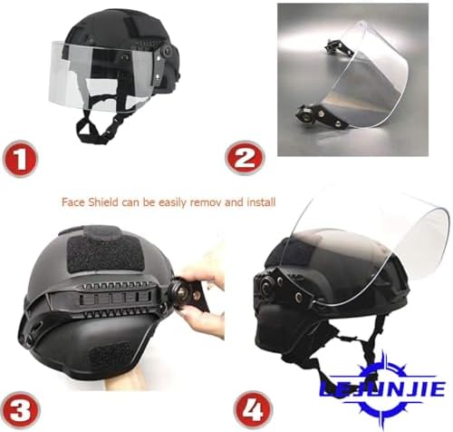 Tactical MICH 2000 Fast Helmet with Clear Riot Visor Face Shield Sliding Goggles for Airsoft Paintball CS War Games Outdoor Sports.