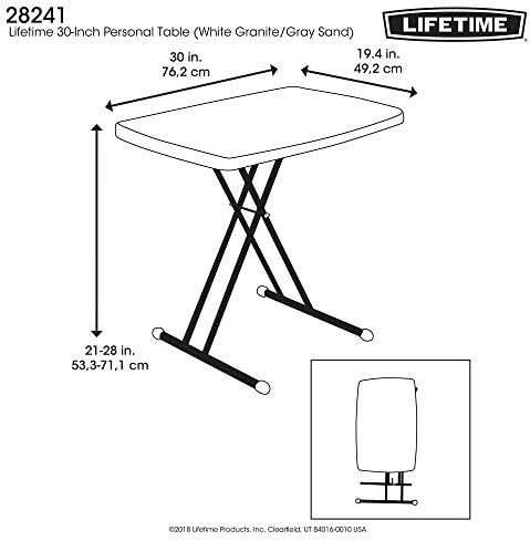 LIFETIME 80251 Adjustable Folding Laptop Table TV Tray, 26 Inch, White Granite
