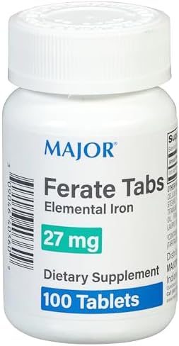 Major 27 mg Ferate Tabs - Ferrous Gluconate Elemental Iron Dietary Supplement - 100 Count (3 Pack)