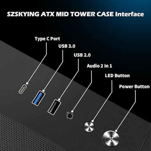 SZSKYING Mid-Tower Gaming ATX PC Case, 9 ARGB Fans with Remote, Tempered Glass, 360mm Radiator, Type-C, Black.