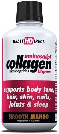 HEALTH DIRECT AminoSculpt Sugar-Free Liquid Collagen, Tart Cherry, 30 oz | High-Potency Collagen for Men & Women. Supports Hair, Skin, Nails & Joints. Medical-Grade, No Mixing, Non-GMO & Grass-Fed