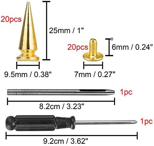 YORANYO 20 Sets 25MM Silver Color Metallic Spikes and Studs 1" Metal Bullet Cone Spikes Screw Back Large Punk Studs and Spikes for Clothing Shoes