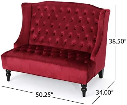 Christopher Knight Home GDFStudio Leona Modern Glam Tufted Velvet Wingback Loveseat, Wine and Dark Brown, 34.00 ''D x 50.25‘’W x 38.50'' H