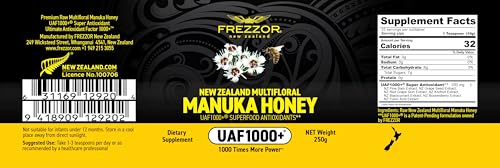 FREZZOR Premium New Zealand Raw Multifloral Manuka Honey with UAF1000+ Super Antioxidant, 230% More Bioactive, Best Support for Everyday Wellness