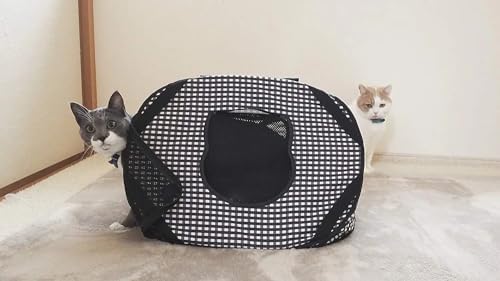 Necoichi Stress-Free Cat Travel Carrier Collapsible Gray White for 2 Cats, for Indoor Cats Small Medium Large Cats(Black)