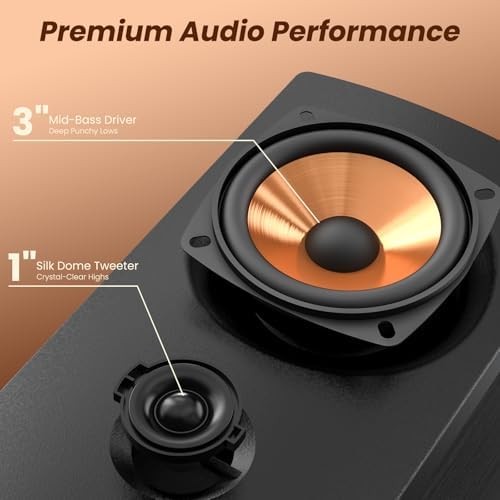 BESTISAN Active Bookshelf Speakers, 50W BT Home Speakers, 3’’ Woofer, 1’’ Silk Dome Tweeter PC Speakers, RCA Speakers for Desktop/Turntable/TV