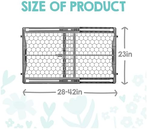 Regalo Safety 28"-42" Extra Wide Baby Gate, Bottom of Stairs & Doorways | Pressure Mounted & Adjustable, For Babies, Toddlers & Pets, Plastic, Gray, Tested & Trusted for 30 Years