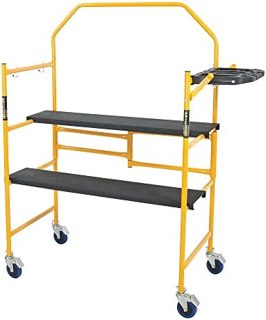 MetalTech 4 Ft Scaffolding Platform, Adjustable, Foldable and Rolling Scaffold Platform with 4-Inch Locking Wheels for Construction & DIY Projects
