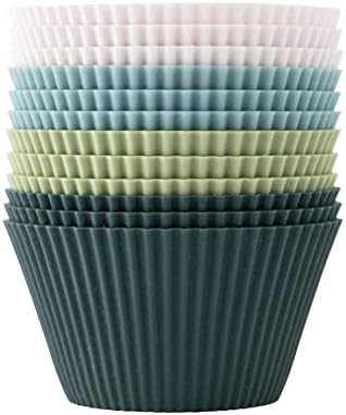 The Silicone Kitchen Reusable JUMBO Silicone Baking Cup, Non-Toxic, BPA Free, Dishwasher Safe, Jumbo, 12 Pack, White Blue Green
