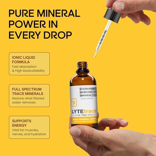 LyteLine Trace Mineral Drops 100ml x 200 Servings - Max-Absorption Ionic Natural Low Sodium Trace Minerals Concentrate to Balance the Body's pH